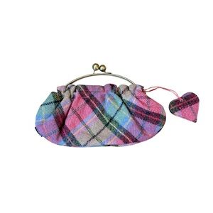 Ness‎ Tartan Wool Clutch Bag Kiss Lock Plaid Purse 12.5x6 Women’s Vintage Style